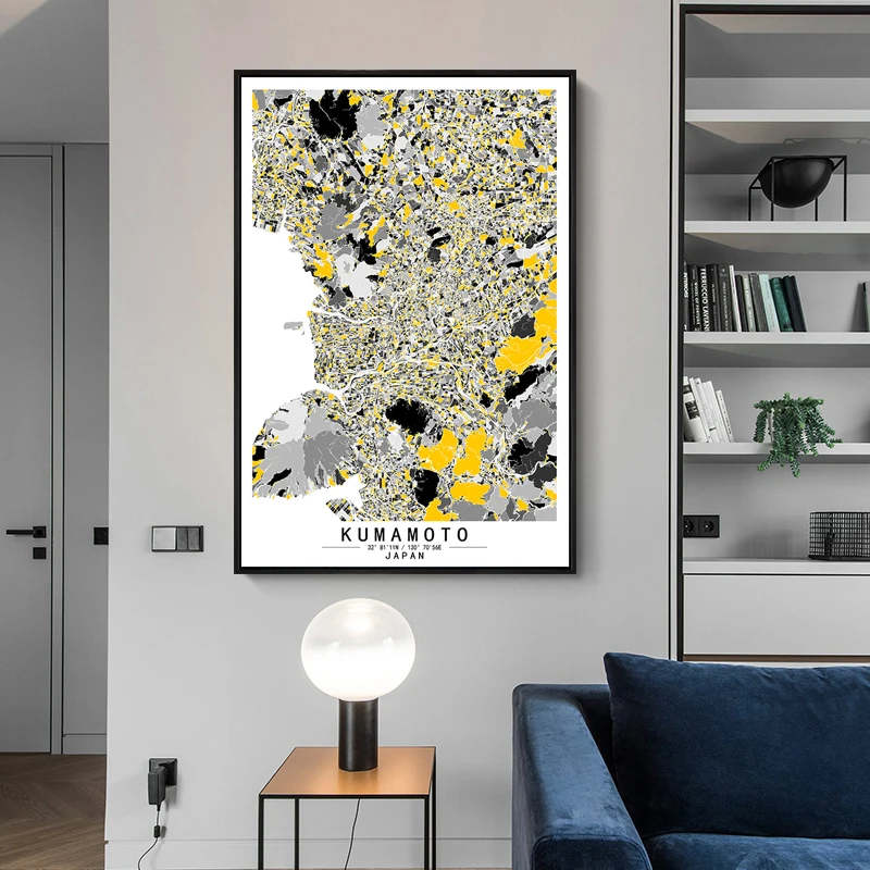 

Kumamoto Japan Colour World City Map Abstract Canvas Paintings Wall Art Print Poster Picture Home Decoration Living Room