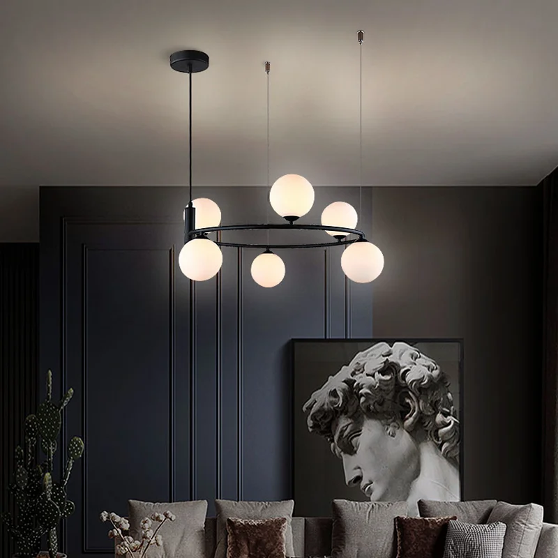 

Nordic Modern Lustre White Glass Ball Ceiling Chandelier Room Decor LED Minimalist Style Pendant Light for Home Appliances