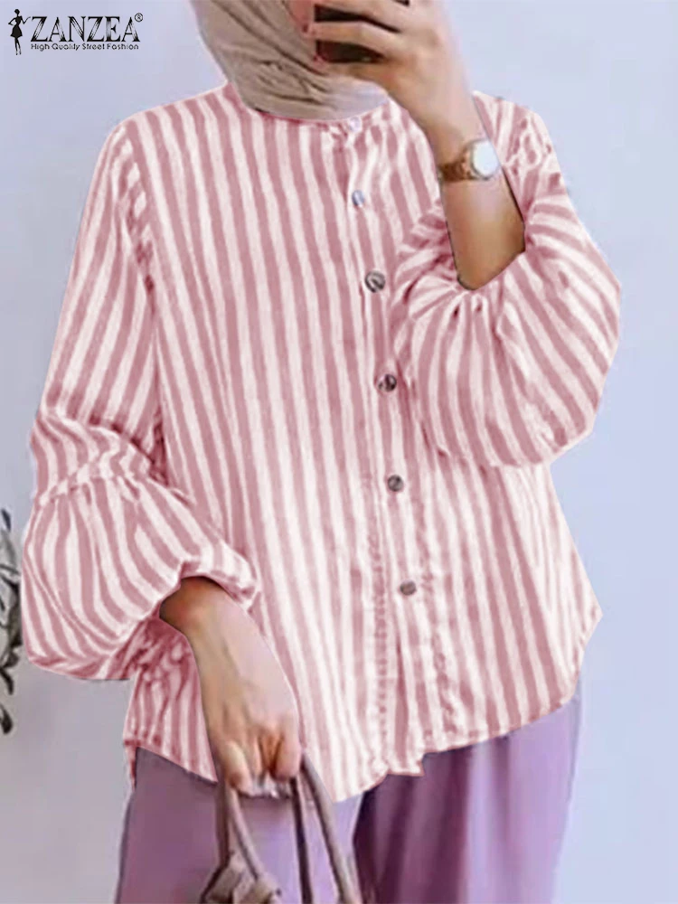 Осень 2024 рубашки ZANZEA в мусульманском стиле хиджаб с рукавами-фонариками