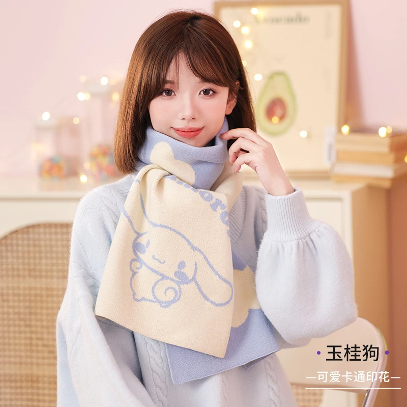 

Sanrio Scarf Kawaii Cartoon My Melody Kuromi Cinnamoroll Winter Warm Soft Cute Scarf Accessories Girls Holiday Gifts