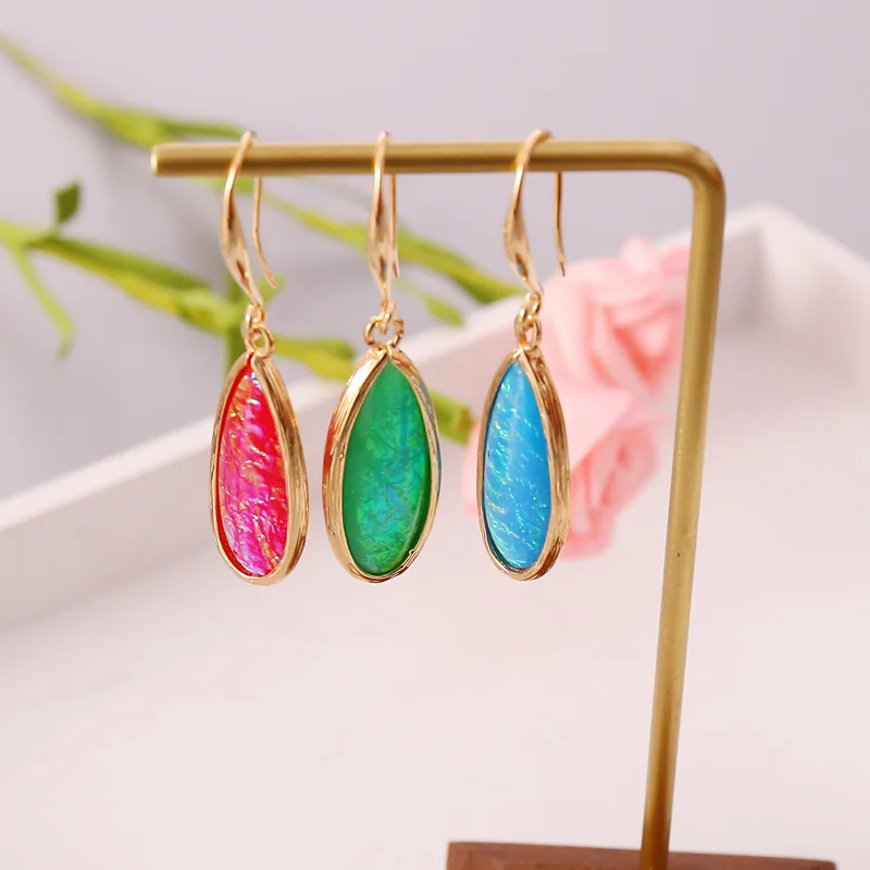 

European and American fashionable new multi-color semi-precious stone ear hooks female temperament wild bohemian ear studs perso