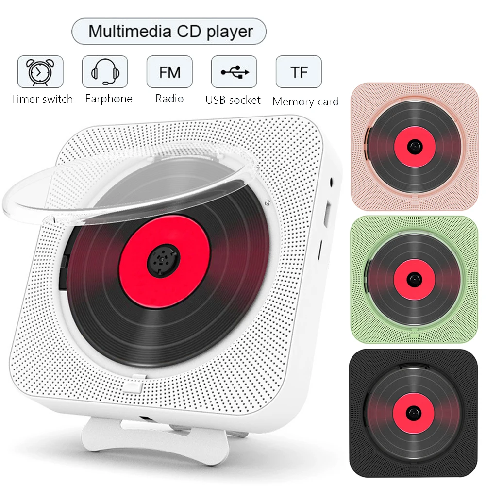 Bluetooth Speaker Stereo Cd Players Led Screen Wall Mounted Music Player With Ir Remote Control Fm Radio