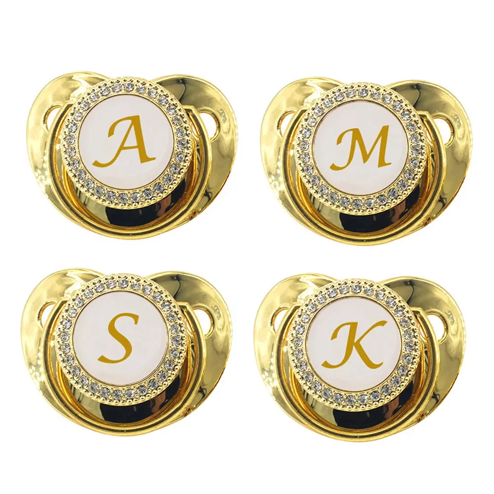 Name Initial Letters Baby Pacifier Gold Bling Rhinestone Silicone Pacifier Infant Nipple BPA Free Newborn Baby Soother Dummy