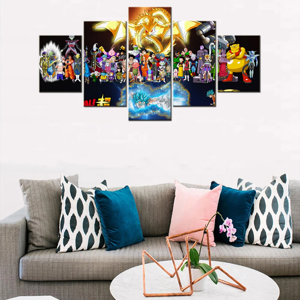 

5 Panel HD Printed Japan Anime Dragon Warrior Team Modern Poster Painting Home Living Room Decor Wall Art Picture Framed Canvas