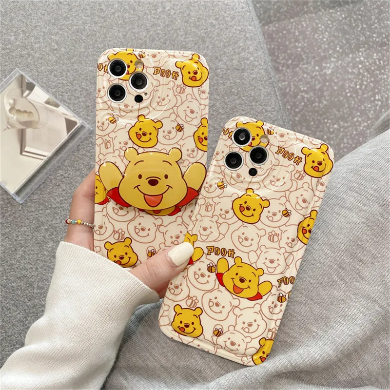 

Disney cute Winnie the Pooh is suitable for iPhone11/12pro max/13pro Apple mobile phone shell bracket cartoon protective cover