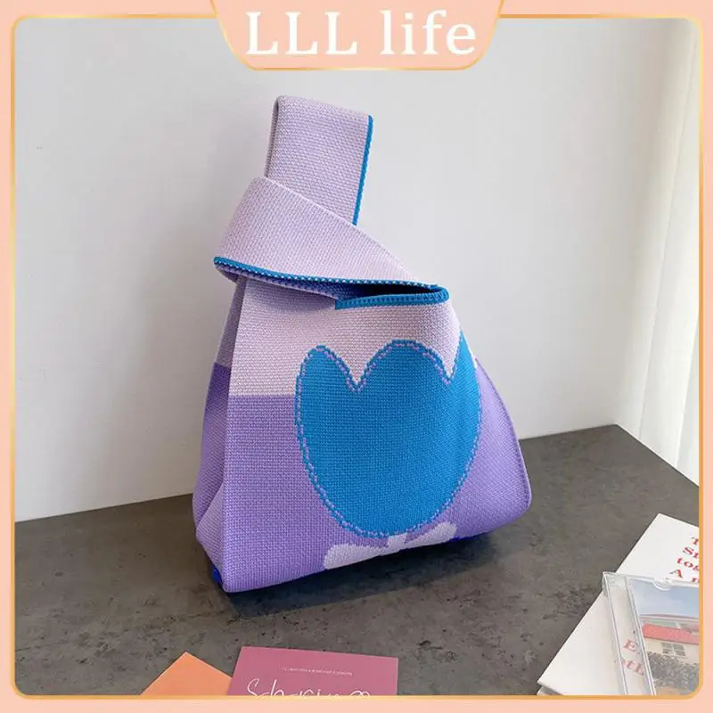 

Tulip Knitted Vest Handbag For Work Vertical Square Three-dimensional Bag Womens Convenient Lunch Bag Storage Tools Korean-style