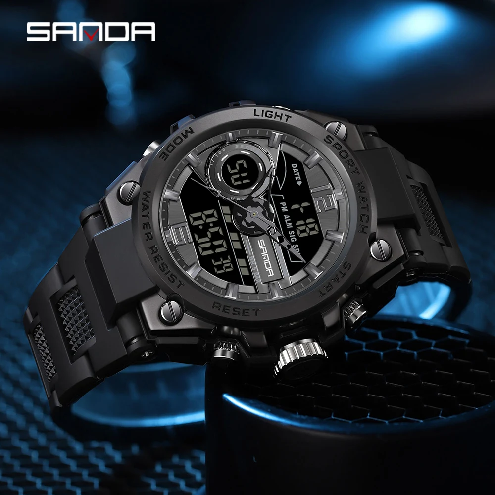 

SANDA NEW Military Quartz WatchWristwatches Sport 50M Waterproof Alarm Clock Light Analog Digital Male Clocks Relogio Masculino