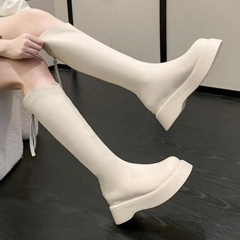 

Женские осенние сапоги до колена на толстой подошве и массивном каблуке, женские сапоги на молнии Ytmtloy 2023, женские резиновые сапоги