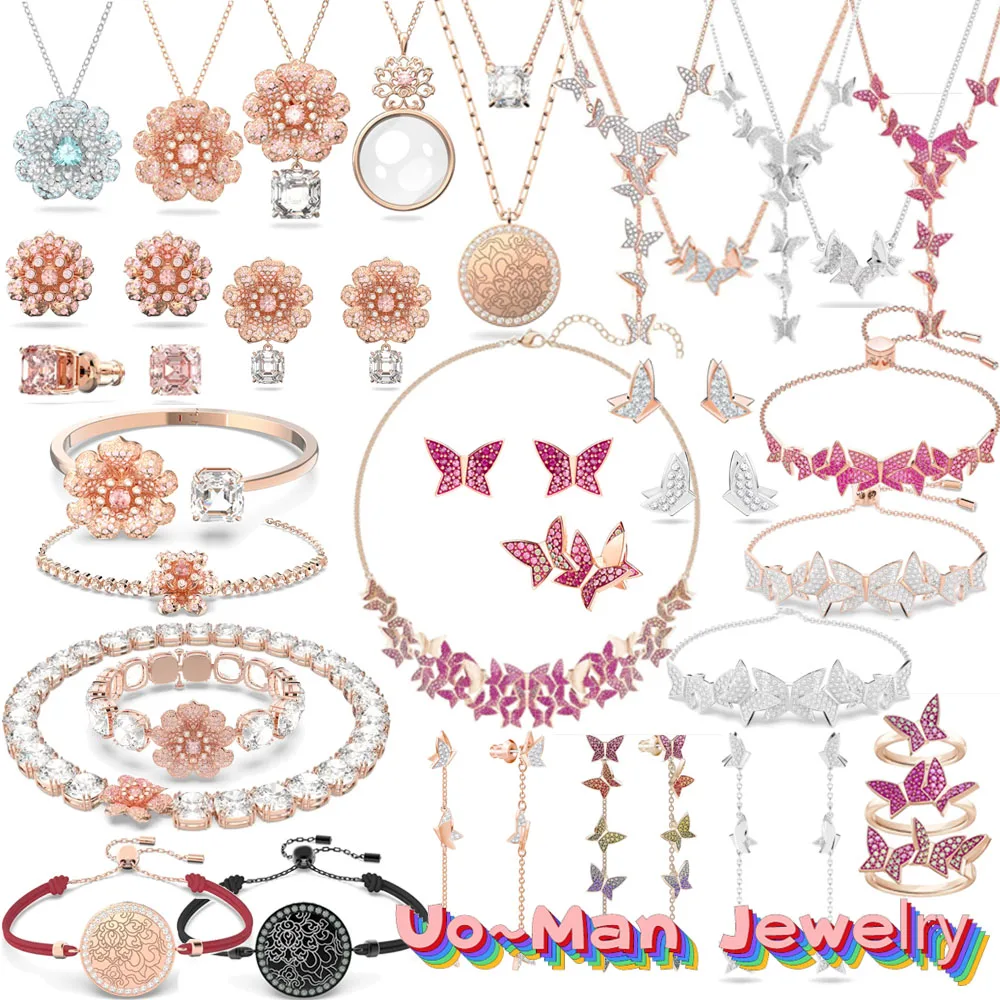 

Original Swa Christmas Decoration 2023 Fashion Jewelry Set Charm Red Butterfly Name Necklace Women's Earrings Bracelet with Logo
