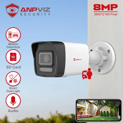 Anpviz 8MP POE IP Bullet камера уличная умная двойная подсветка цветная Vu 30 м CCTV видеонаблюдение слот для SD-карты обнаружение человека/автомобиля