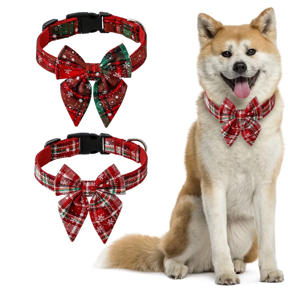 

New Christmas Dog Hat Dog Collar Snowflake Pet Collar Dog Bow Tie Pet Supplies