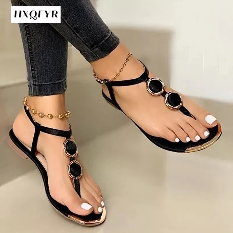 

2020 New Summer Sandals Women Fashion Casual Beach Outdoor Flip Flop Sandals Metal Decoration Ladies Flat Shoes Big Size 35-43