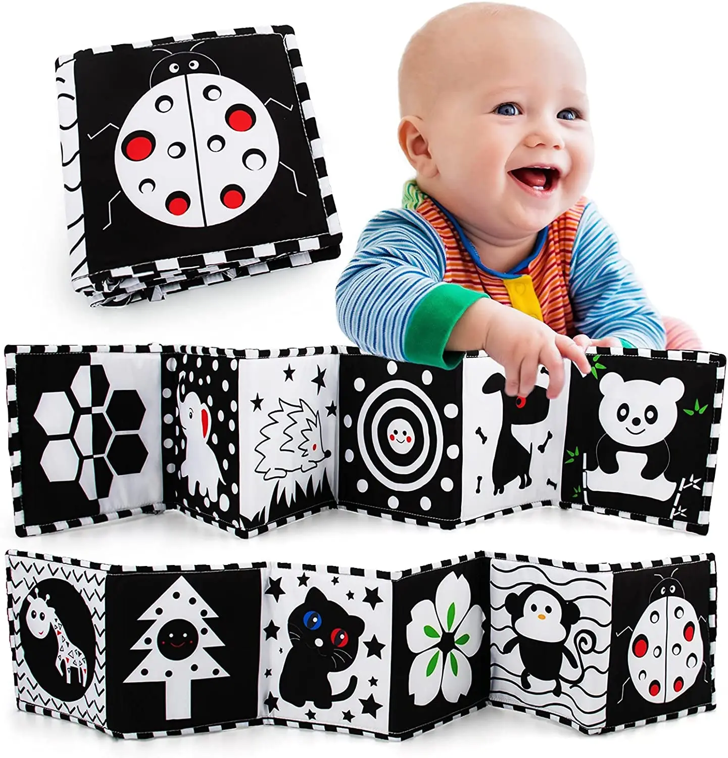 Montessori Baby Cloth Book Black and White Books Newborn Crib Bumper Quiet Book Infant Book Sensory Educational Toys for Babies