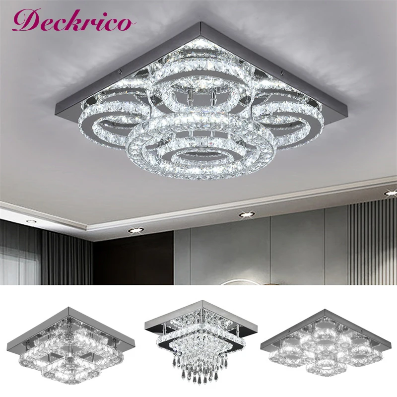 Modern k9 Crystal Ceiling Lamps Plafon Interior Home Decor Flush Mount Stainless Steel Fixture Led Chandelier Pendant Lustre