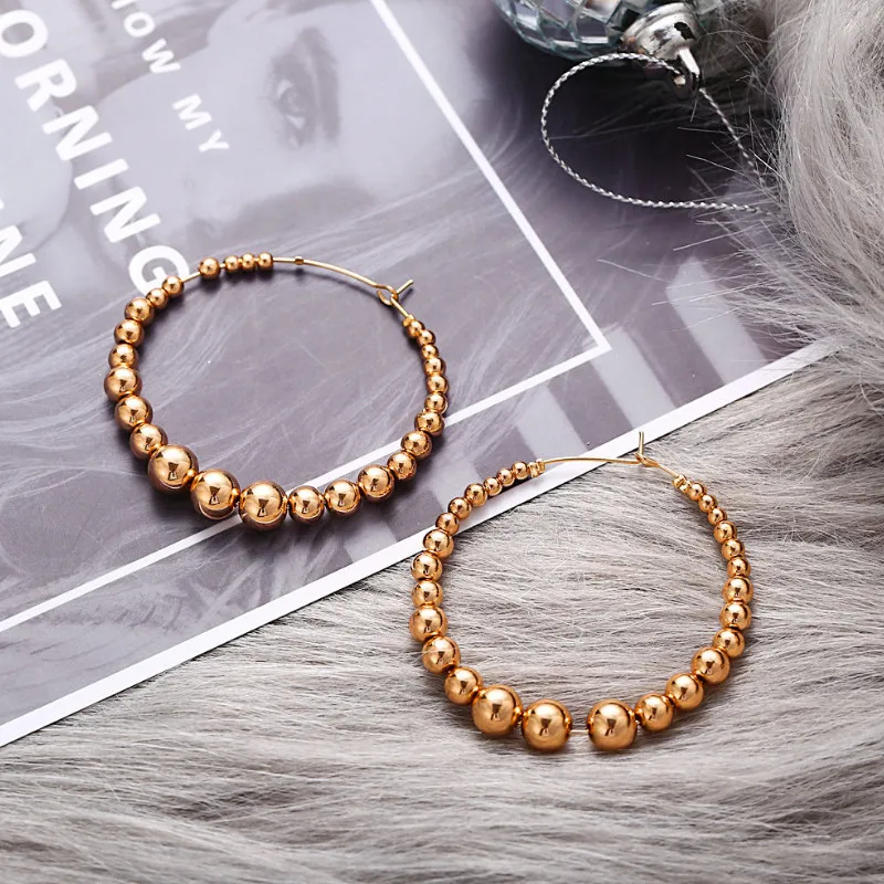 

Simple Bead Open C-shaped Circle Hoop Earrings for Women Korean Ear Jewelry Gifts