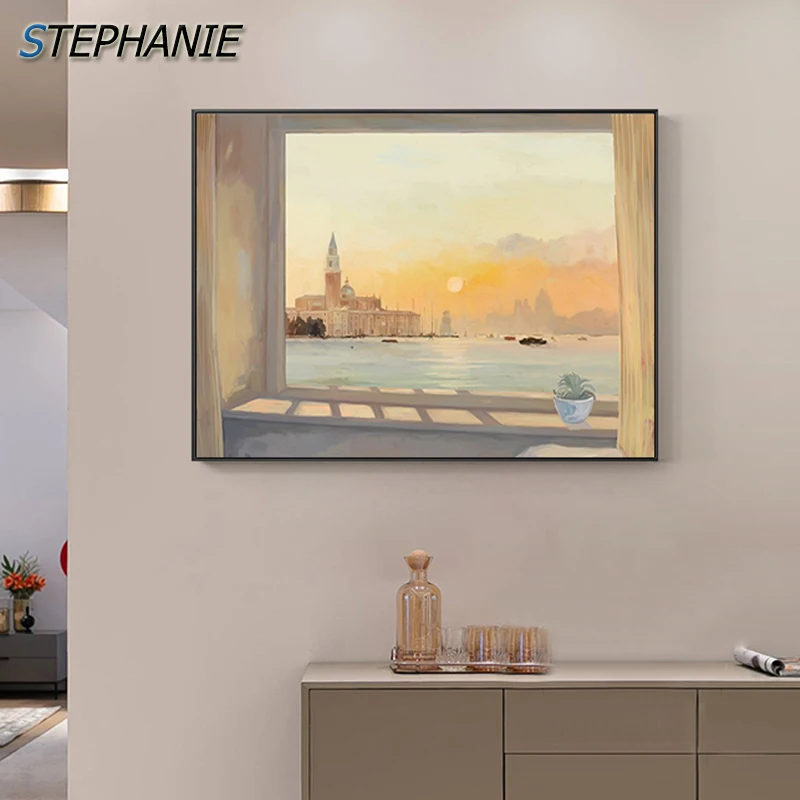 

Abstract Landscape Painting Nordic Sky Sea Sunrise Canvas Posters Modern Wall Art Pictures Prints for Living Room Bedroom Decor