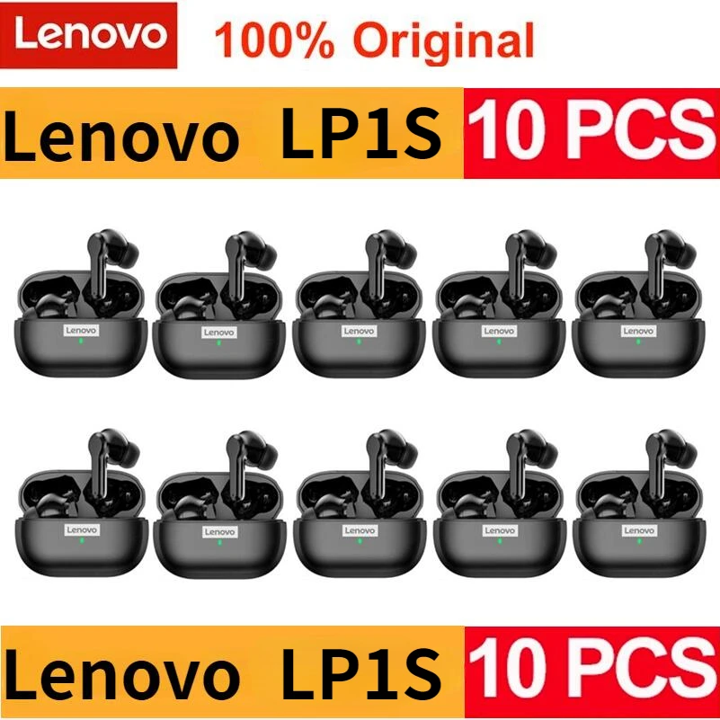 100% Оригинальные 10 шт. Lenovo LP1S Bluetooth наушники TWS беспроводные наушники-вкладыши с микрофоном спортивные 9D стерео Бас-гарнитура