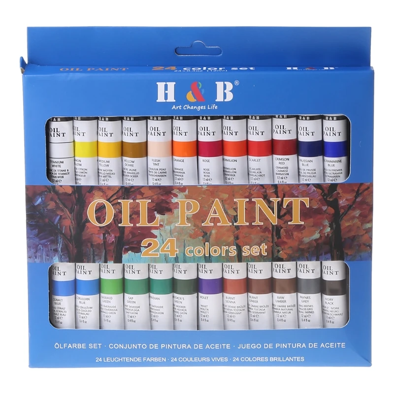 

24 Colors Professional Oil Painting Paint Drawing Pigment 12ml Tubes Set Artist Art Supplies for Beginner E8BE