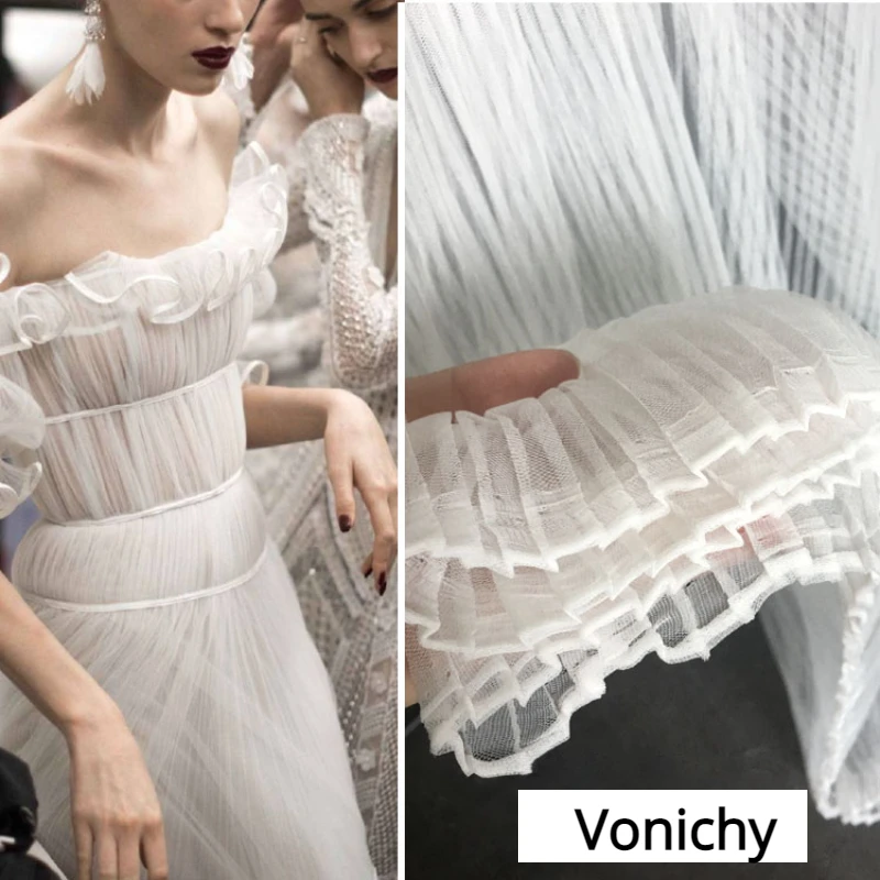 Мягкая супертонкая микро-блестящая плиссированная Тюлевая ткань яркая