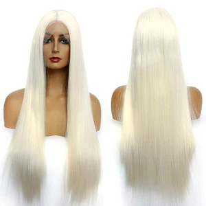 24inch Synthetic Lace Front Wigs Straight Frontal Lace Wig Heat Resistant Fiber Platinum Blonde Lace Front Cosplay  Women's Wigs