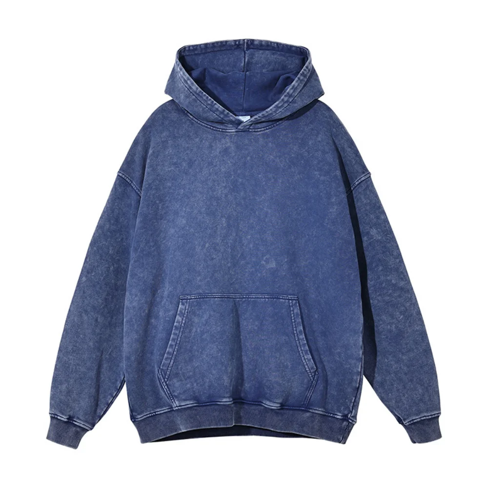 

7 Soild Color Vintage Washed Hoodie Sweatshirt Men Streetwear 2023 Harajuku Hooded Pullover Heavy Cotton Thick Retro Hip Hop
