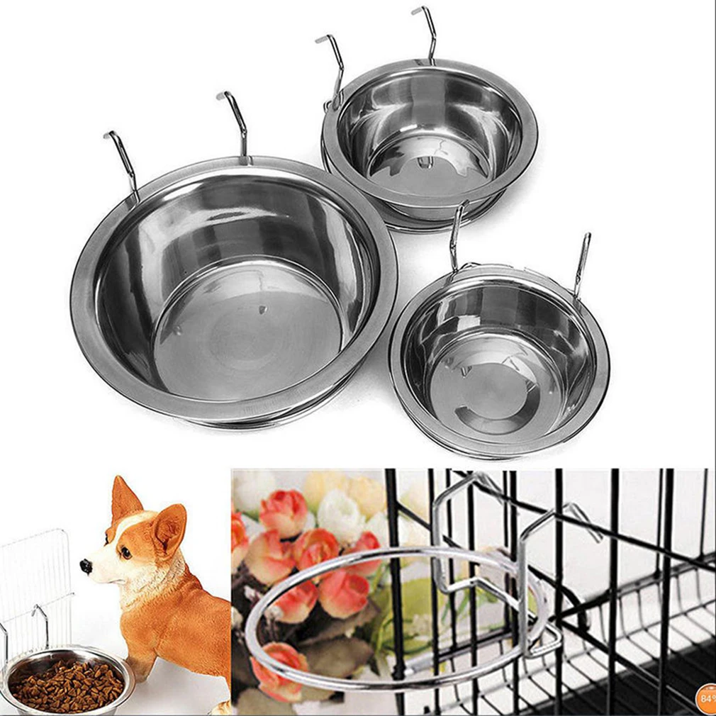 1Pc Pet Dog Bowl Stainless Steel Hanging Type Can Hang Dog Cage Food Bowl Single Hanging Dog Cage Pet Bowl