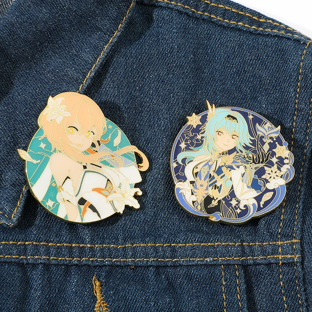 Аниме брошь Game Genshin Impact Мультяшные булавки для лацканов женщин украшение рюкзака