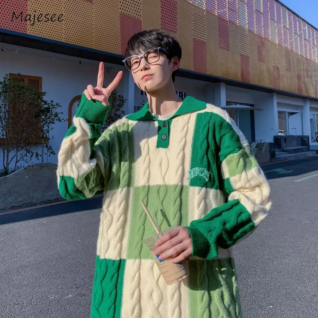 Свитера мужские молодежные жизненные повседневные осенне-зимние клетчатые