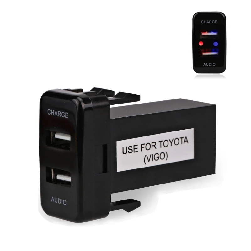 

Dual USB Car Charger Port 4.2A Power Adapter Outlet Mobile Phone Fast Charger USB Audio Input Socket With Light For Toyota