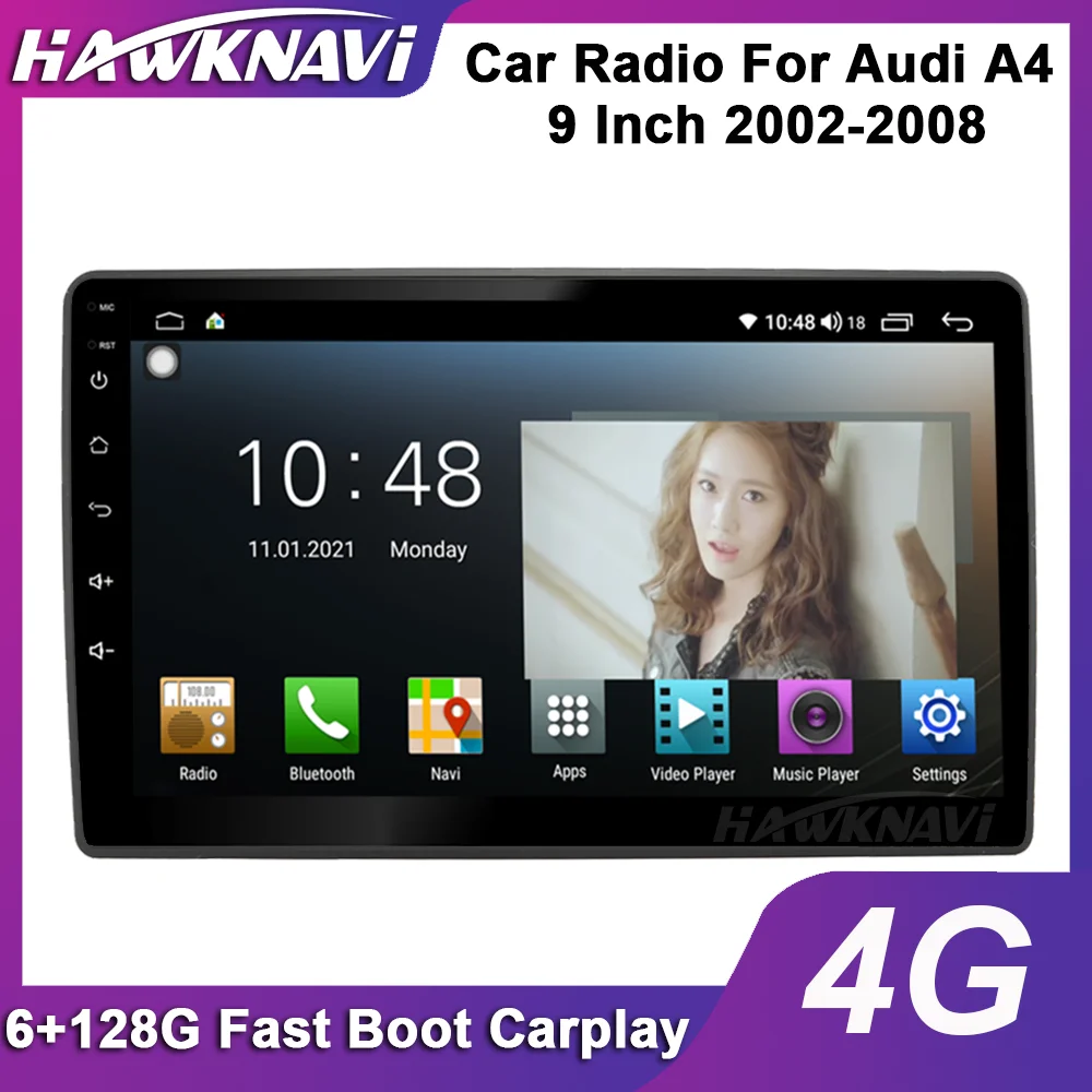 

Hawknavi 6+128G 9 Inch Car Navigation For Audi A4 2002-2008 Automotive Stereo Headunit Receiver Multimedia Player GPS DSP