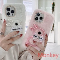cute rabbit fur plush phone shell for xiaomi redmi note 8 7 pro 8a 7a 6a mi 12 11 lite 11i 10t m4 x4 f3 f1 pearl soft phone case