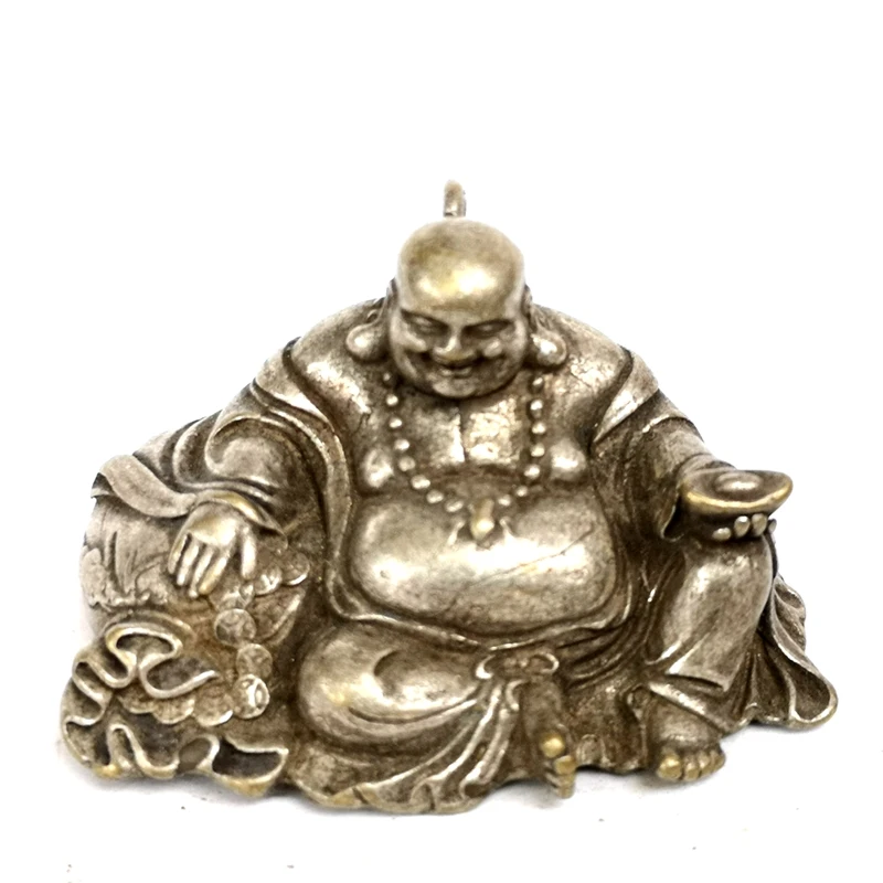 

YIZHU CULTUER ART Collection Chinese Tibet Silver Carving Buddha Statue Pendant Amulet Decoration