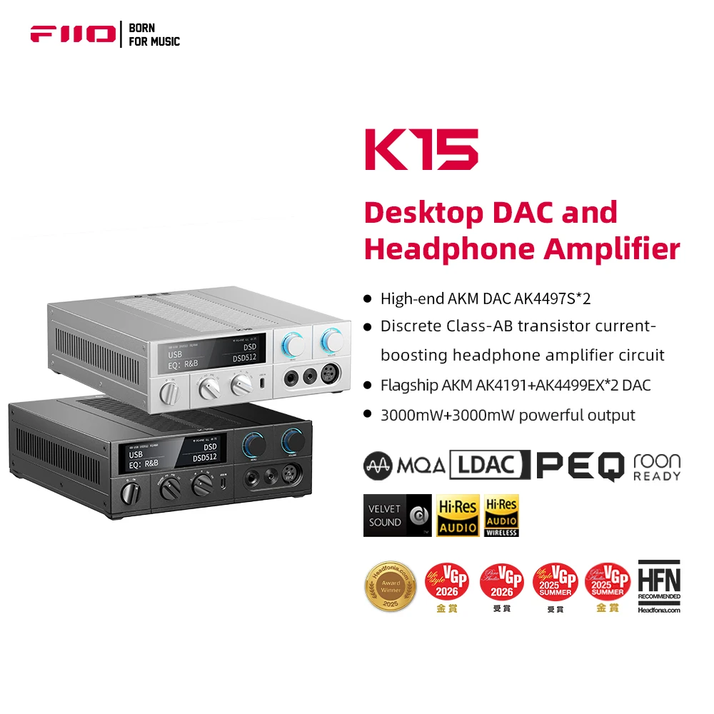 Фото FiiO K15 Полнобалансный Hi-Fi ЦАП и усилитель для наушников AK4497Sx2, Bluetooth 5.1 LDAC, USB-поддержка DSD512 Коаксиальный/оптический/XLR4 №1