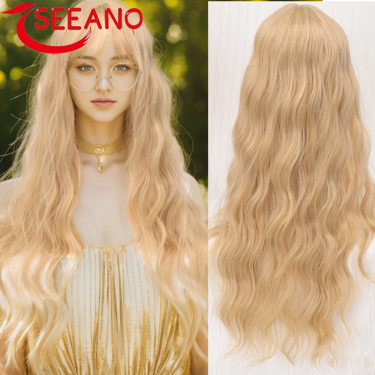 

Парик для косплея SEEANO женский синтетический, длинный кудрявый с челкой, 28 дюймов, блонд, фиолетовая Лолита, для Хэллоуина