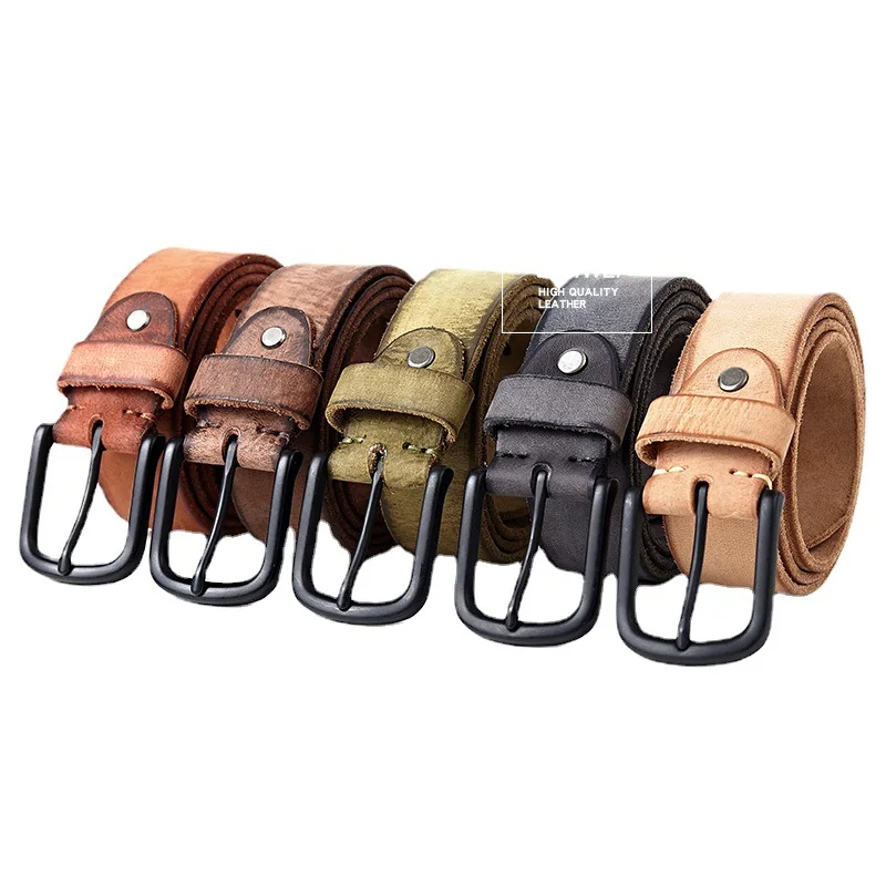 

Men's alloy pin buckle cowhide male frosted leather belt for men new luxury brand