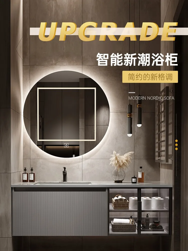 

Modern simple rock plate bathroom washstand bathroom mirror cabinet