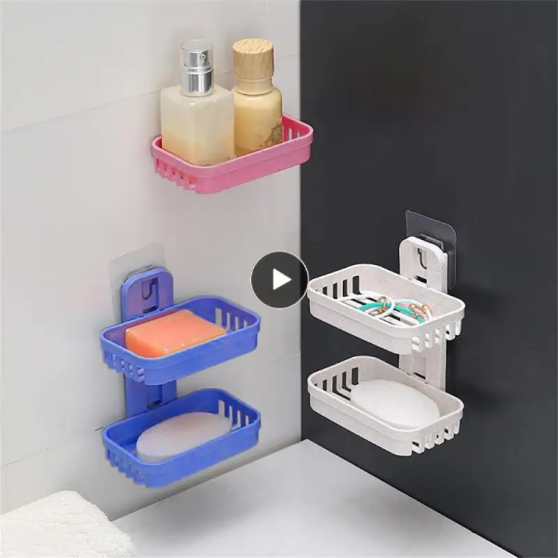 

High Quality Creative Soap Rack Shelves Dishwashing Sponge Holder Creative Drainage Soap Storage Double Racks Punch-free