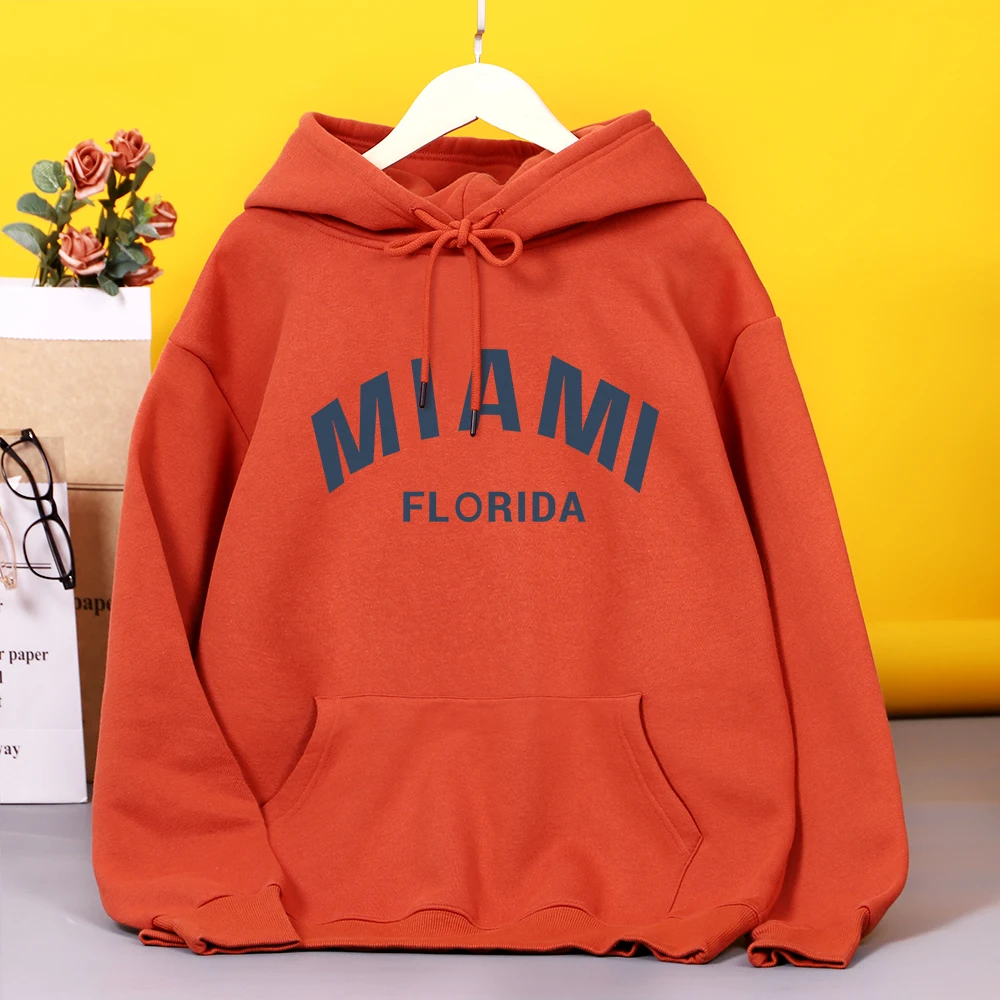 

Miami Florida Letter Print Women's Sweatshirt vintage Oversize Hooded Street Casual Hoodie Fashion Comfortable Clothing Woman