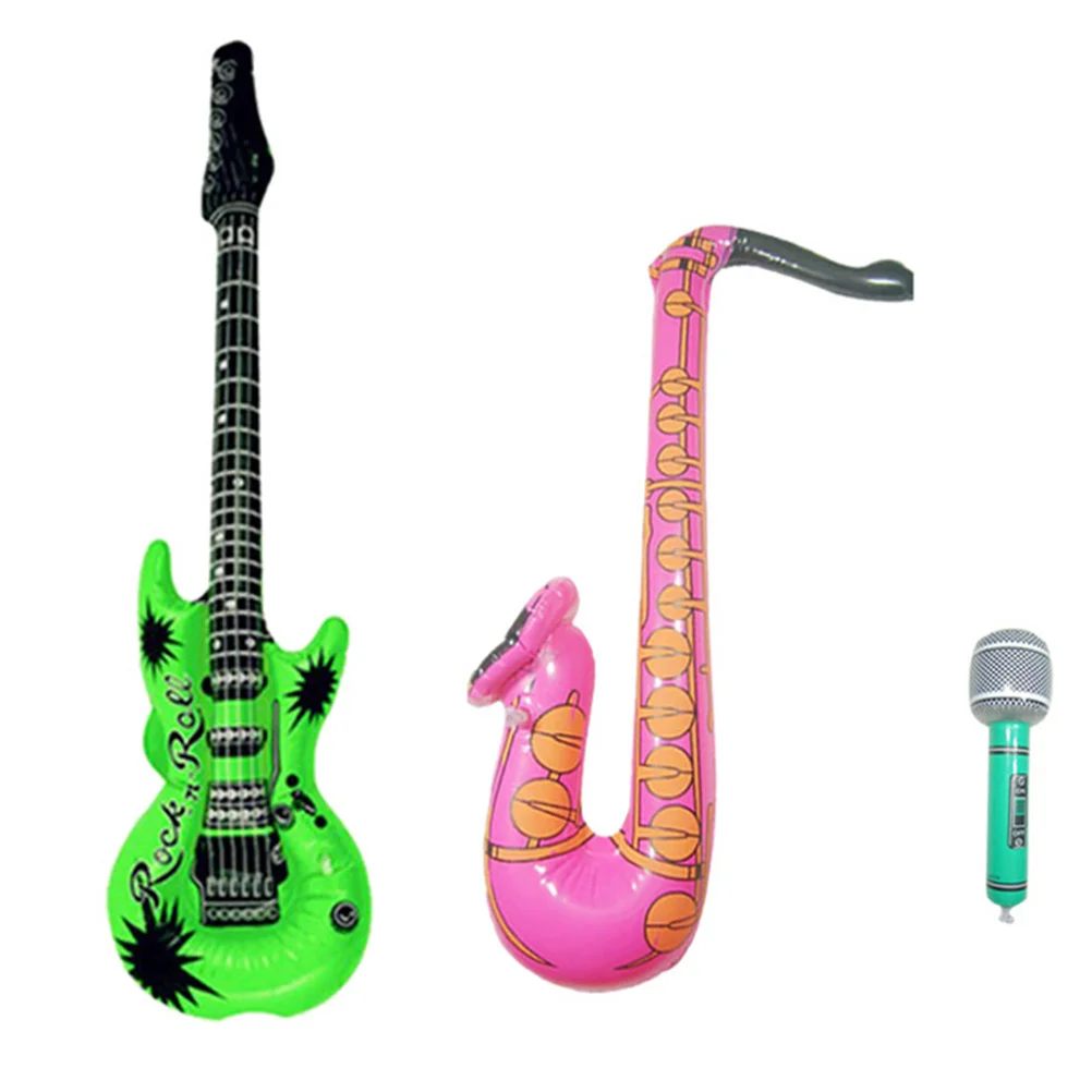 

3 pcs Delicate Inflatable Aluminum Foil Balloon Toy Set for Decoration Use Microphone Guitar Saxophone Random Color