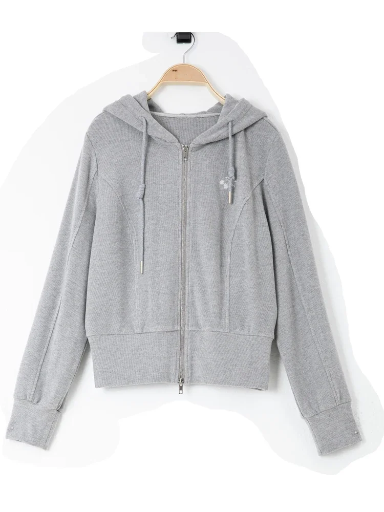 Куртка женская офисная с капюшоном на молнии длинным рукавом