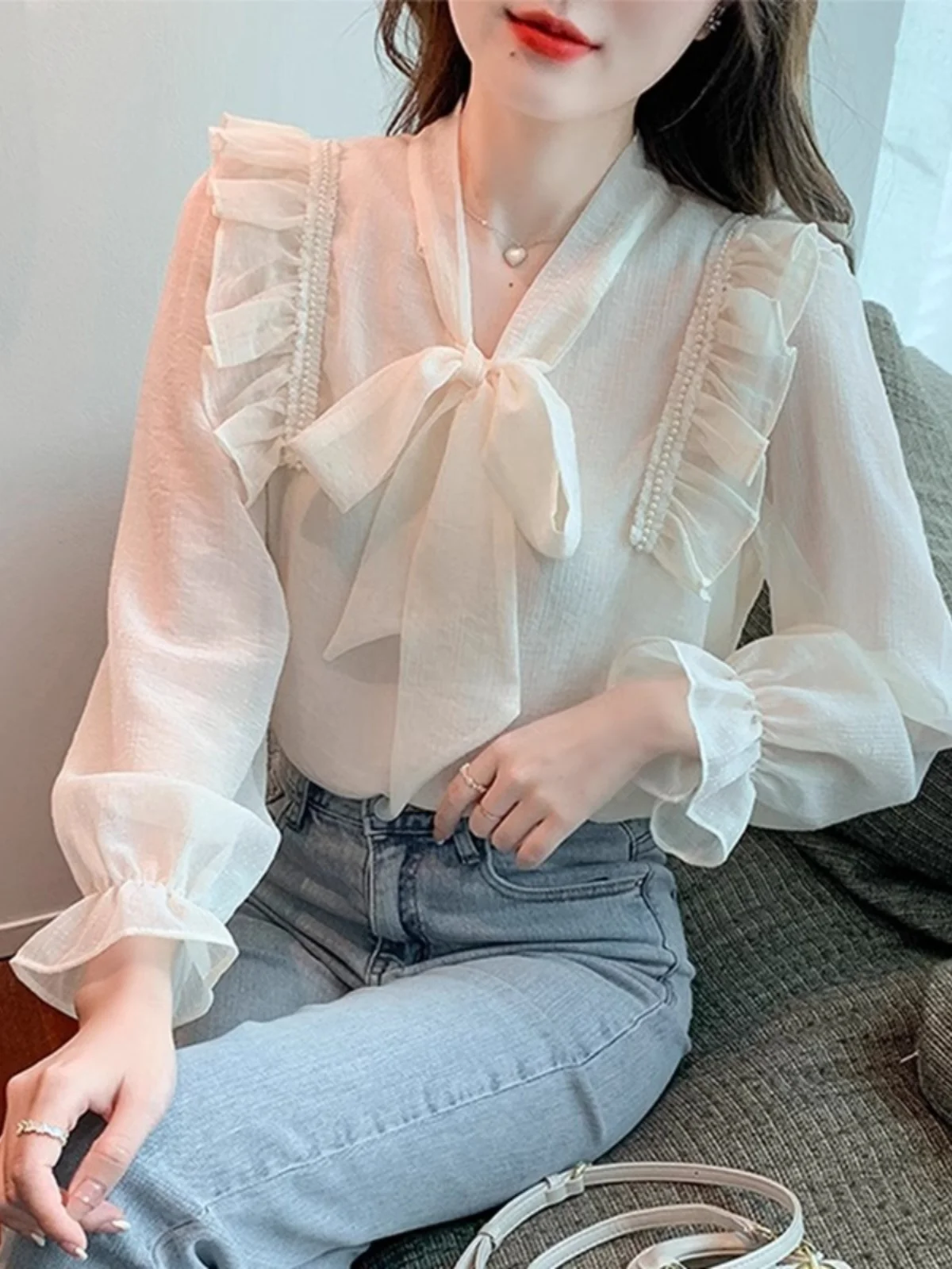 Женские шифоновые рубашки с бантом Western Sle Design Sense новинка весны 202 универсальный