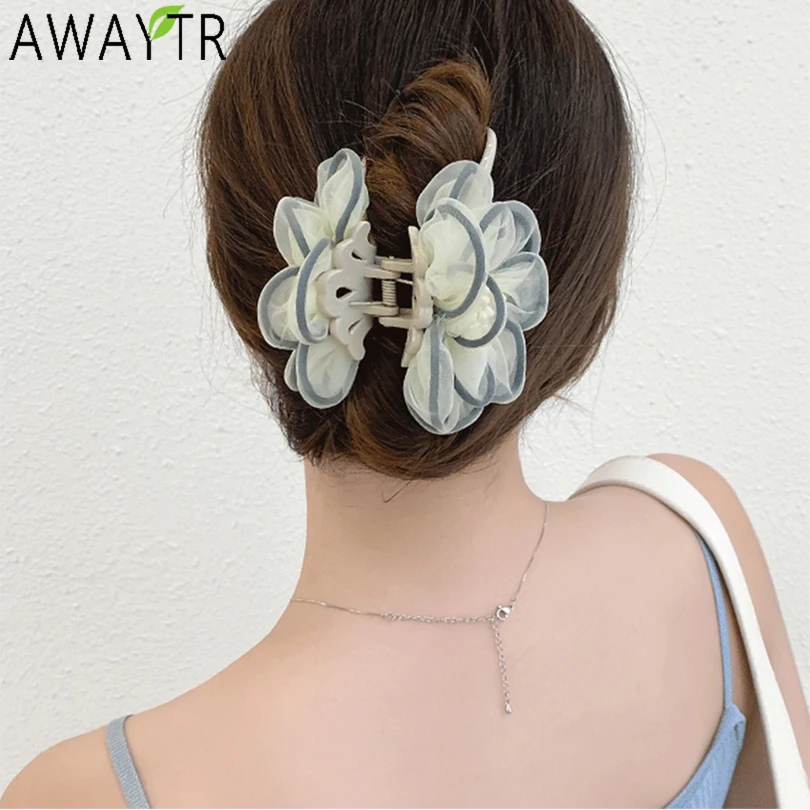 

Модные большие заколки-крабы для волос в виде цветов из ткани камелии, большой пластиковый держатель для конского хвоста, зажимы для волос, ...