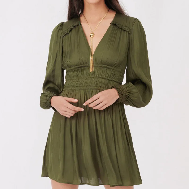 Fashion Women Dress Spring Autumn Dress for Women Deep V-neck Sexy Dress Casual Woman Dress French Vintage Dresses Women