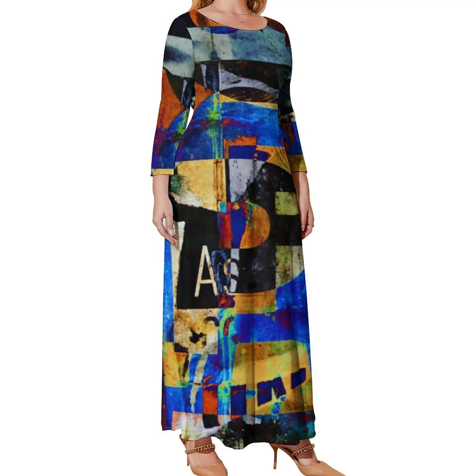 Abstract Letters Dress Long Sleeve Street Graffiti Print Party Maxi Dress Autumn Streetwear Bohemia Long Dresses Plus Size 4XL