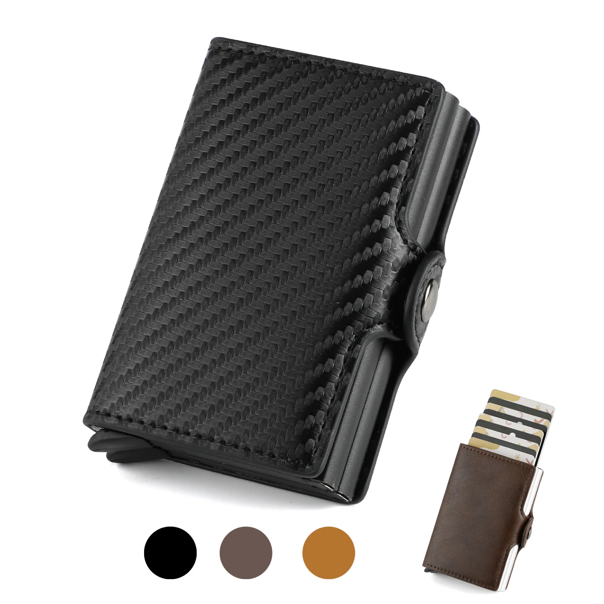 

Double Layer Large High Capacity Can Fit 10 Cards Carbon Fiber Card Holder RFID Anti-theft Blocking ID Credit Wallet with Hasp