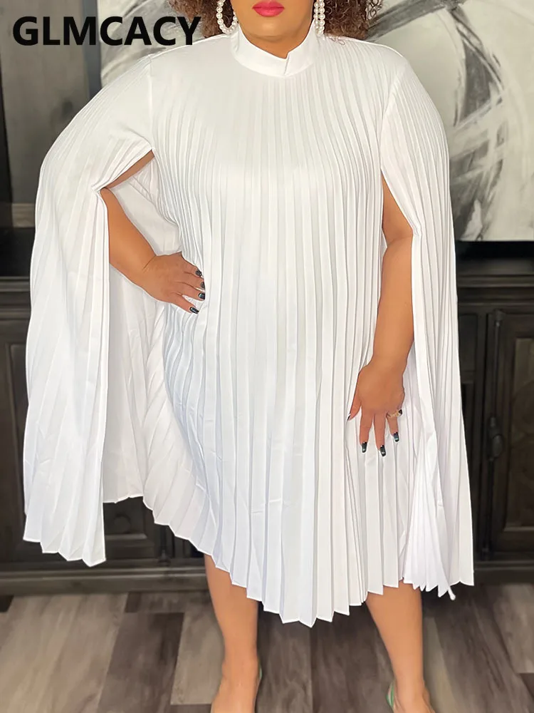 

Женское свободное плиссированное платье с рукавом-накидкой