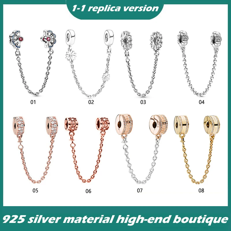 

S925 Silver Rose Gold safety chain Suitable for original Pandora bracelet Zircon safety chain The best gift for ladies