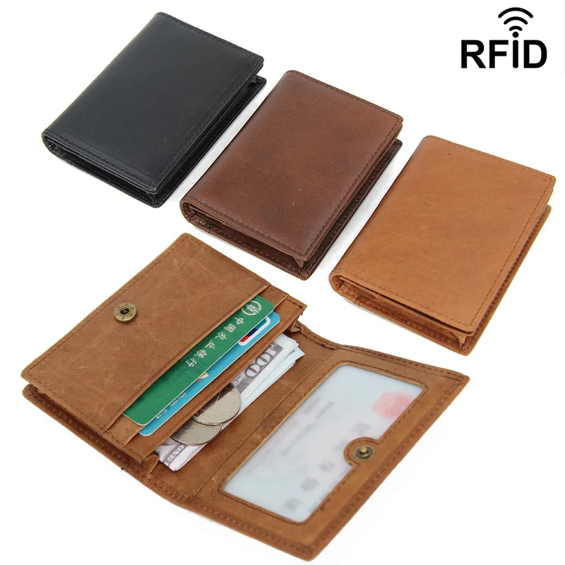 

Cowhide Rfid Anti-theft Credit Card Bag Oil Wax Solid Color Fashion Cow Leather Bag Multi Card Position Wallet Card Holder