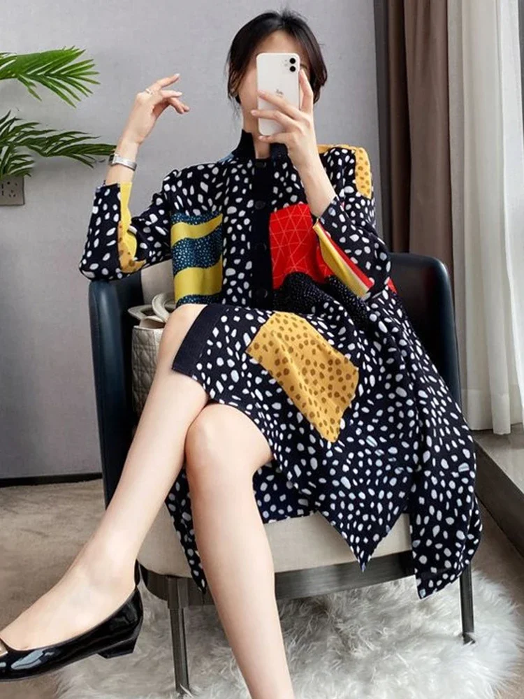 Женское плиссированное платье Мияки Элегантное однобортное милаки с