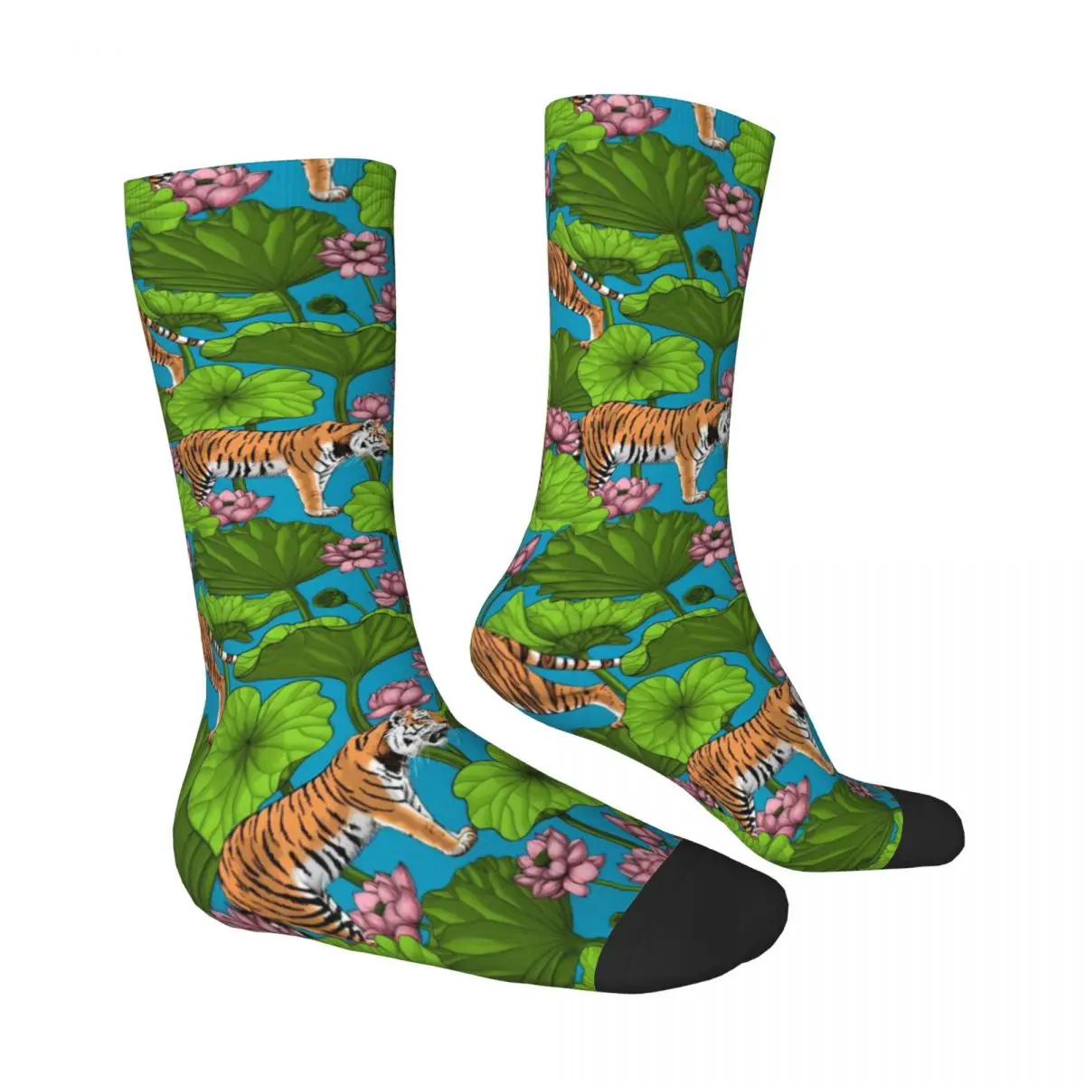 Розовые чулки с принтом водной лилии женские носки тиграми средние мягкие